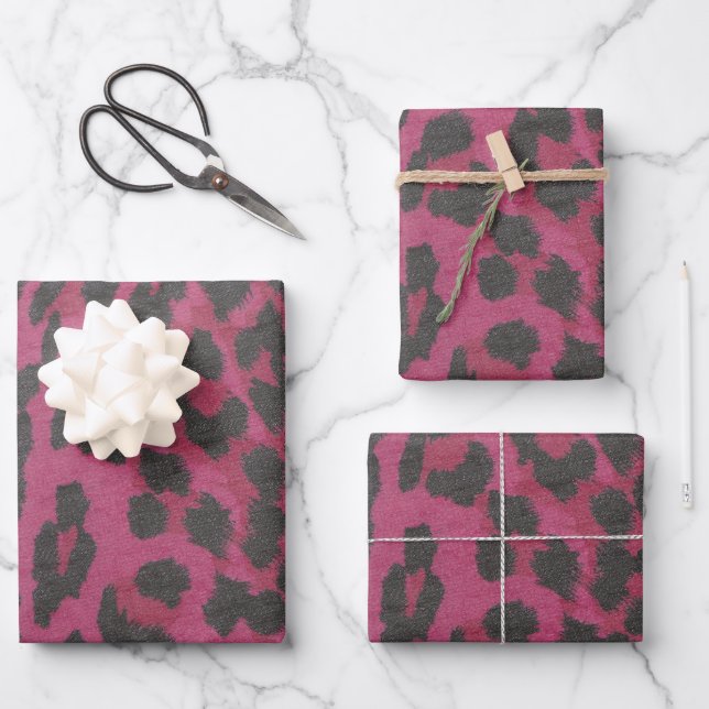 Magenta Leopard  Wrapping Paper Sheets (Front)