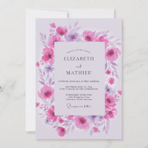 Magenta Lilac Ranunculus Soft Eucalyptus Wedding Invitation