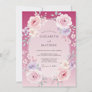 Magenta Lilac Rose Wedding Invitation
