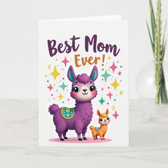 Magenta Llama Best Mom Ever Card (Front)