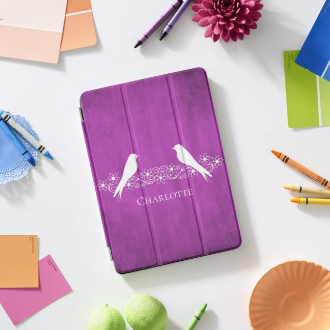 Magenta Lovebirds Floral Vine iPad Smart Cover (Desk)