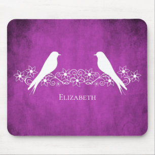 Magenta Lovebirds Floral Vine Mouse Pad