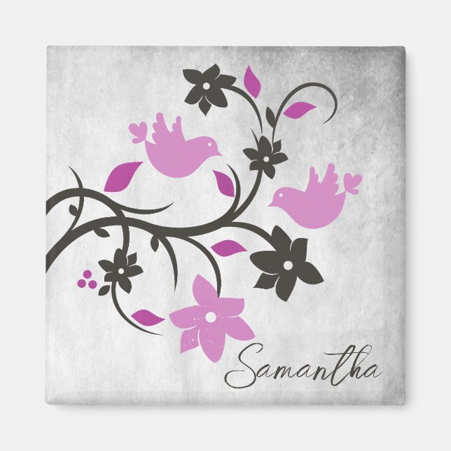 Magenta Lovebirds Personalized Magnet (Front)