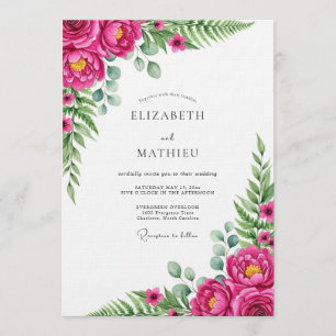 Magenta Lush Floral Romance Wedding Invitation
