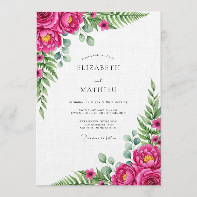 Magenta Lush Floral Romance Wedding Invitation (Front)