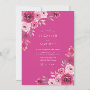 Magenta Lush Rose Romantic Wedding Invitation