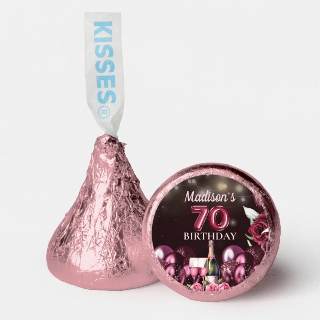 Magenta Luxury Wine 70th Birthday Personalized Hershey®'s Kisses® (Front)