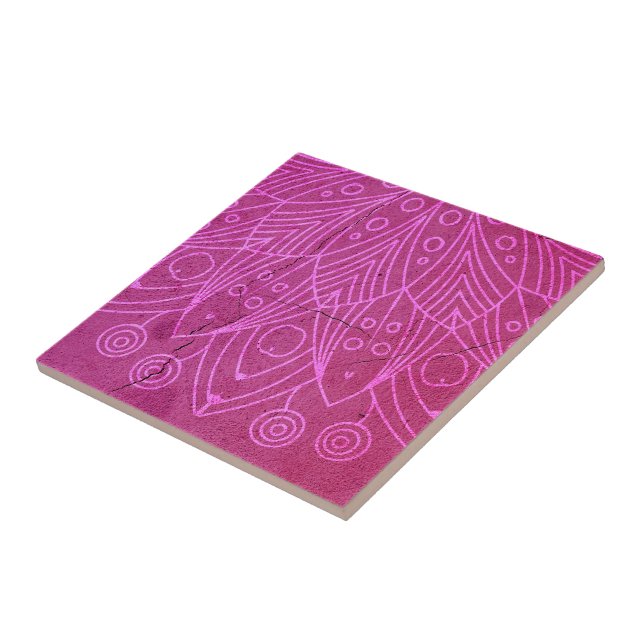 Magenta Mandala Zen Rustic Body Mind Spirit Ceramic Tile (Side)