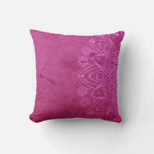 Magenta Mandala Zen Rustic Body Mind Spirit Throw Pillow
