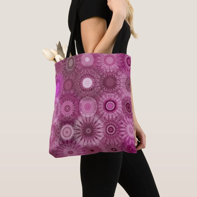 Magenta Mandalas Abstract Ornate Pattern Tote Bag (Close Up)