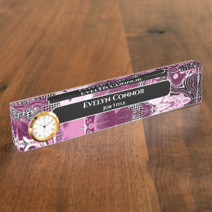 Magenta Marble Classy Modern Personalized Desk Name Plate