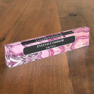 Magenta Marble Classy Modern Personalized Desk Name Plate