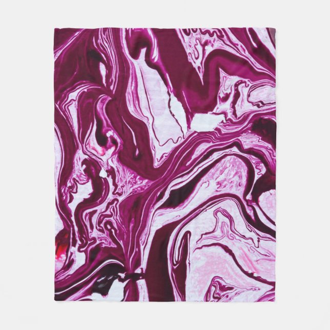 Magenta Marble Texture: Abstract Fluid Art Fleece Blanket (Front)