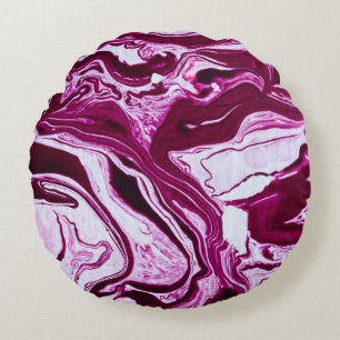Magenta Marble Texture: Abstract Fluid Art Round Pillow