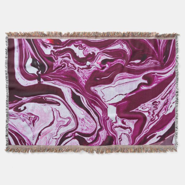 Magenta Marble Texture: Abstract Fluid Art Throw Blanket (Front)