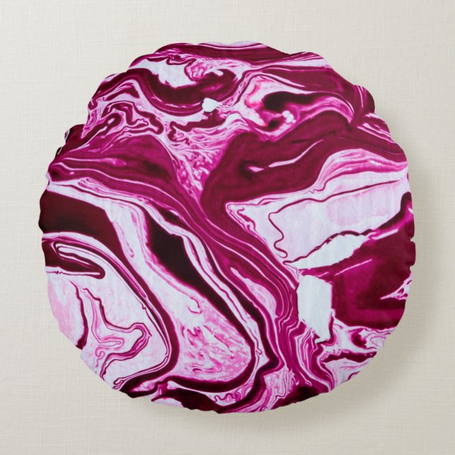 Magenta marble texture round pillow (Front)