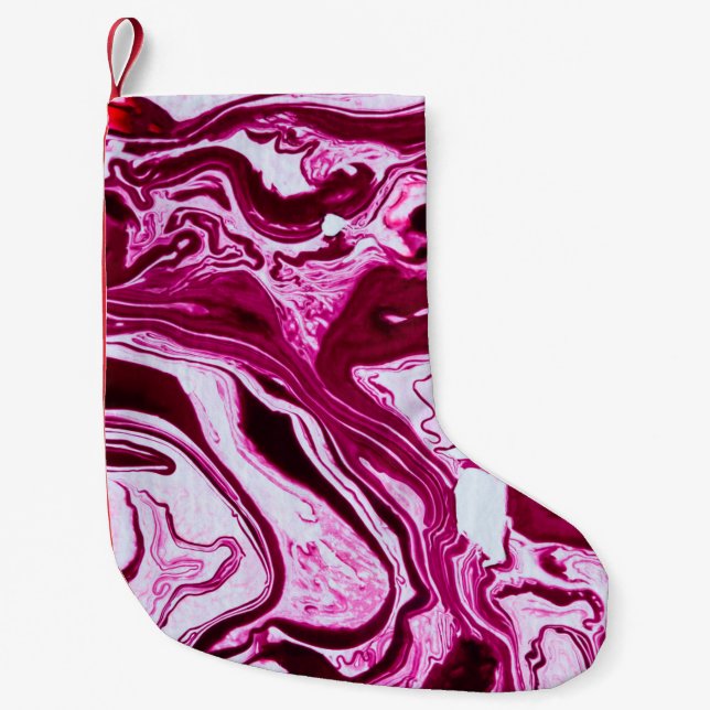 Magenta marble texture small christmas stocking (Front)