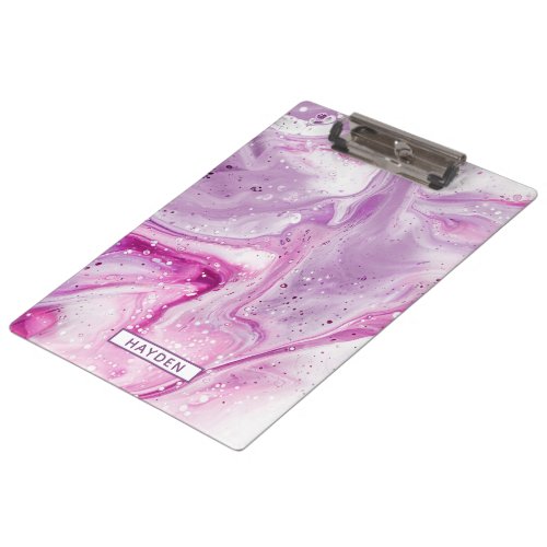 Magenta Marbled Paint Pour Art Personalized Clipboard