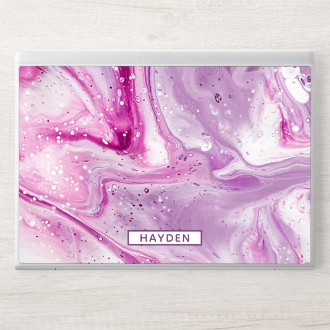 Magenta Marbled Paint Pour Art Personalized HP Laptop Skin (Front)