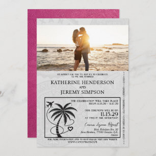 Magenta Mexico Passport Wedding Invitation