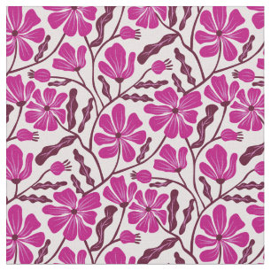 Magenta Mid Century Modern Floral Pattern Fabric