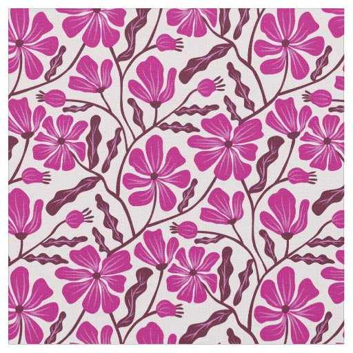 Magenta Mid Century Modern Floral Pattern Fabric