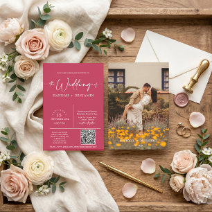 Magenta Minimal Script Wedding Arch QR Code Photo Invitation
