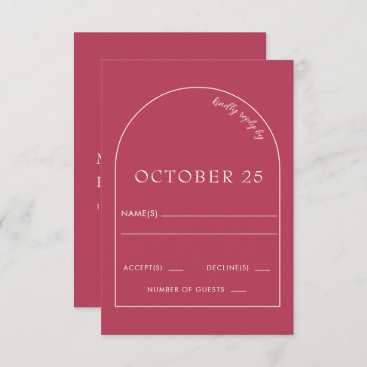 Magenta Minimalist Modern Arch Wedding RSVP Card