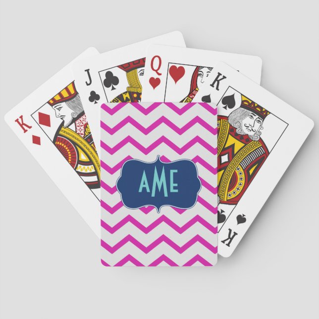 Magenta Mint Chevron Poker Cards (Back)