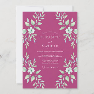Magenta Mint Leafy Wedding Invitation