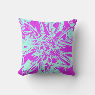 Magenta Mint Swirling Abstract Flower Art Design Throw Pillow