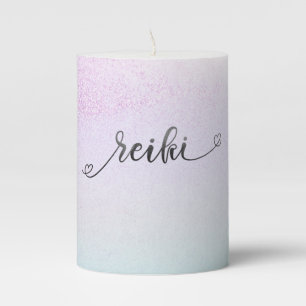 *~* Magenta Mint Turquoise Black Glitter REIKI Fl Pillar Candle