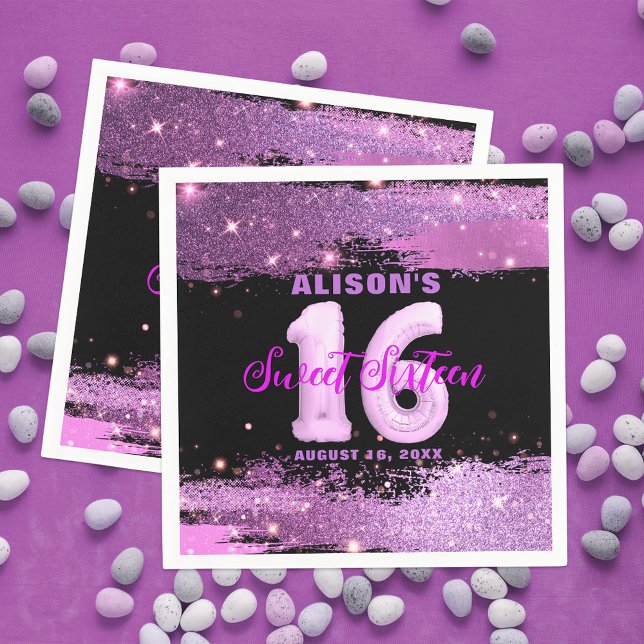 Magenta Modern Glam Sweet Sixteen Birthday  Napkins (Creator Uploaded)