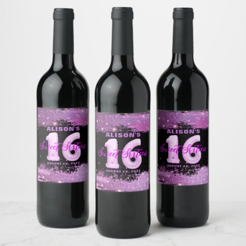 Magenta Modern Glam Sweet Sixteen Birthday Wine Label