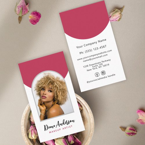 Magenta Modern Photo Arch Makeup Beauty Industry Business Card