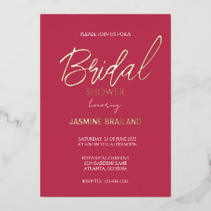Magenta Modern Simple Bridal Shower Gold    Foil Invitation
