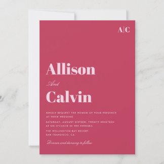 magenta modern text wedding invitation