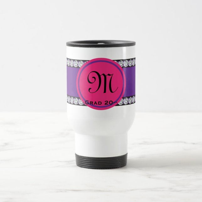 Magenta Monogram  Diamond Graduation Travel Mug (Center)