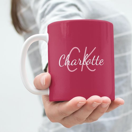 Magenta monogram initials name coffee mug