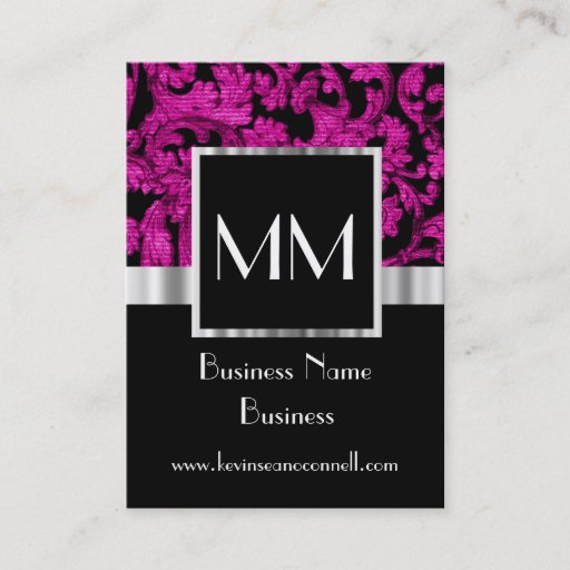 Customizable Magenta monogrammed damask business card