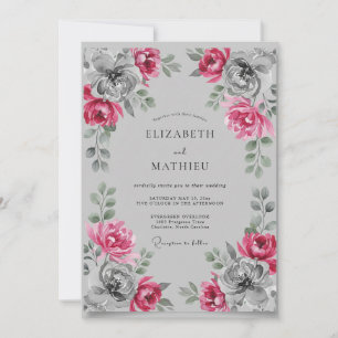 Magenta Moody Floral Wedding Invitation