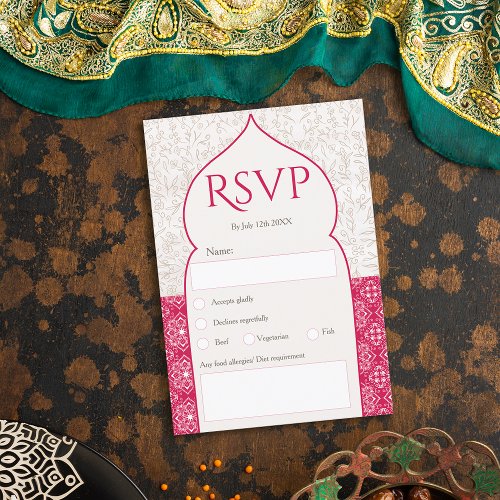 Magenta Moroccan floral rsvp wedding Invitation