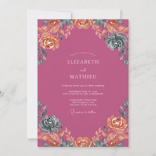 Magenta Muted Coral Petal Wedding Invitation