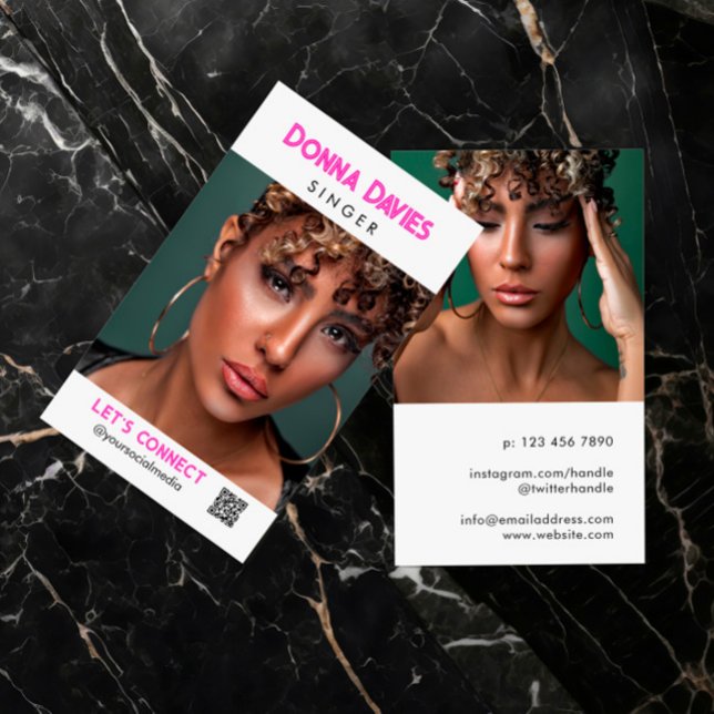Magenta Name Model Actress Singer Headshot QR Code Business Card (Creator Uploaded)