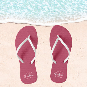Magenta name monogram flip flops