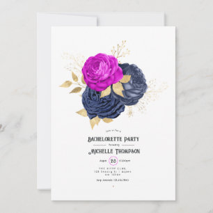 Magenta Navy and Gold Floral Bachelorette Party Invitation