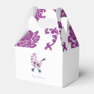 Magenta & Navy Damask Pram Baby Shower  Favor Boxes