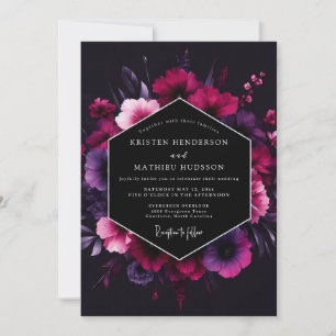 Magenta Noir Bloom Wedding Invitation
