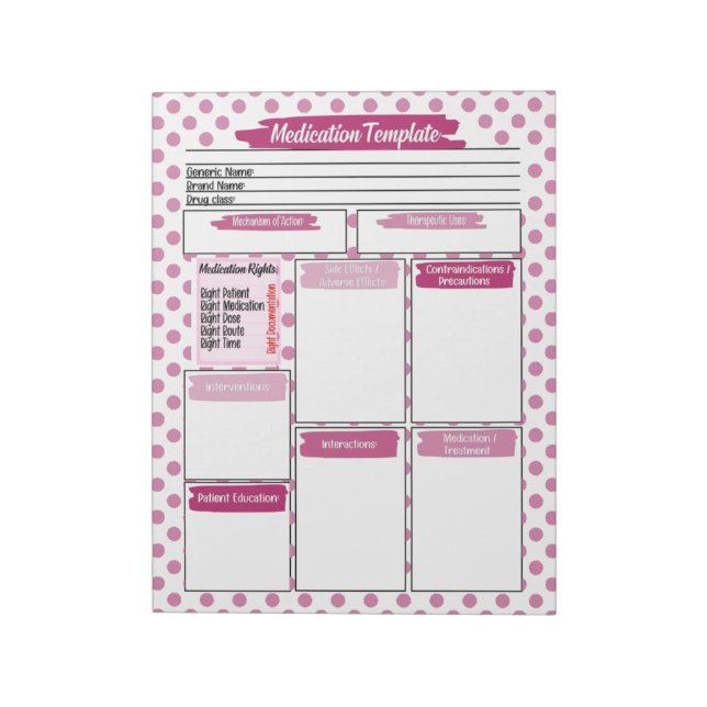 Magenta Nursing Student Medication Template Notepad (Rotated)