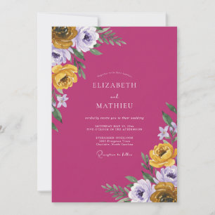 Magenta Ochre Ranunculus Eucalyptus Wedding Invitation